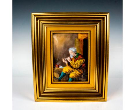 Hand painted Limoges convex plaque by Rene Restoueix who received the title of Best Worker in France in 1855, the most presti