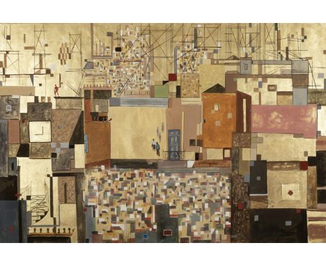 Spyros Vassiliou (Greek, 1902-1985)Athènes doré signé on grec et daté '65' (en bas à droite)acrylique et feuilles d'or sur to