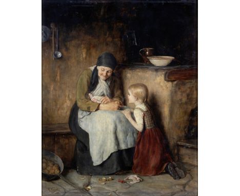 Nikolaos  Gyzis (Greek, 1842-1901)Un moment tendre signé 'N. Gysis' (en bas à gauche)huile sur panneau40 x 32cm (15 3/4 x 12 