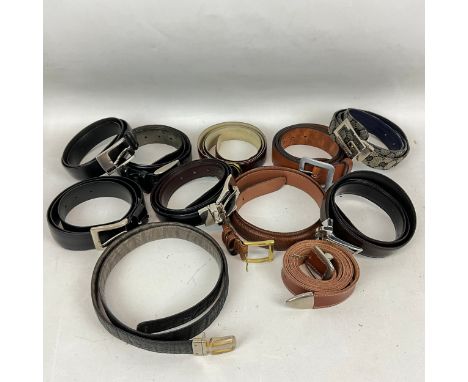 A collection of men's designer belts, to include Gucci, Hugo Boss, Francois, Armani, Versace, and others. (10)
