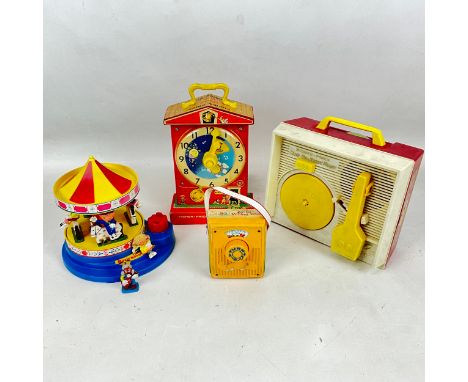 Collection of Fisher Price toys to include: a Fisher Price music box/teaching clock, a Fisher Price record player, a Fisher P