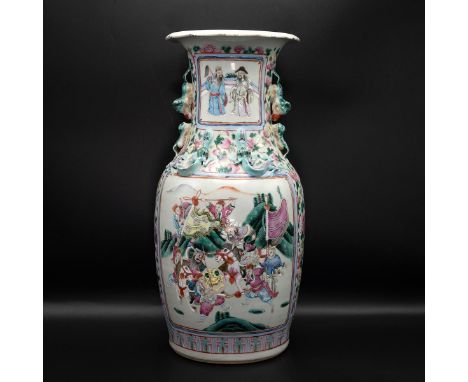 19th Century Cantonese famille rose vase, of baluster form, with flared neck, the shoulder ovoid form, decorated with panels 