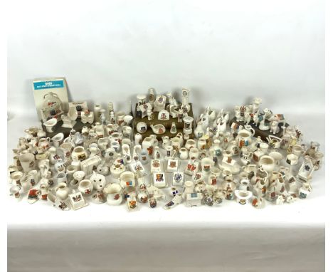 Large quantity of crested china ware. Multiple makers (including Grosvenor, Cyclone, Goss, etc) and multiple forms. Transfers