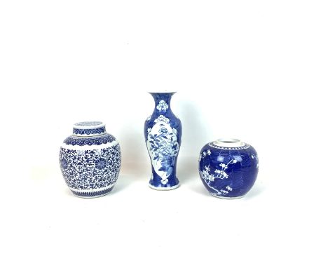 19th Century Chinese ceramics, to include a blue and white, lotus scroll jar and cover H 21cm; a blue and white ginger jar de