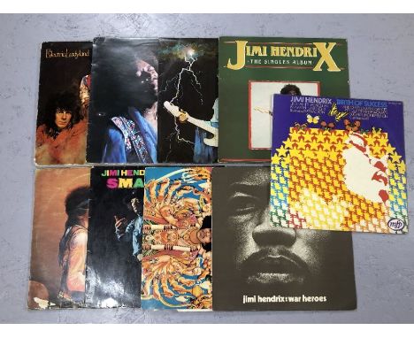 9 JIMI HENDRIX LPs inc. Midnight Lightning Singles Album, Isle Of Wight, Electric Ladyland (Orig. German Polydor label), War 