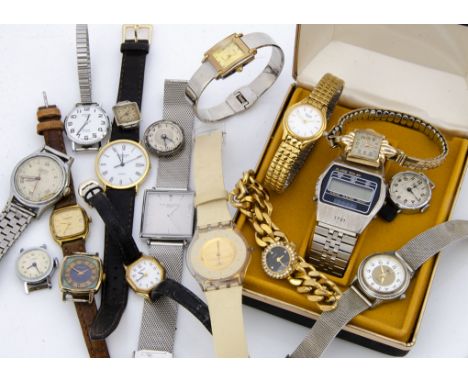 A small group of watches, including a boxed Belstar Alarm Solar digital watch, a vintage Silvana, AF, a Swatch and others