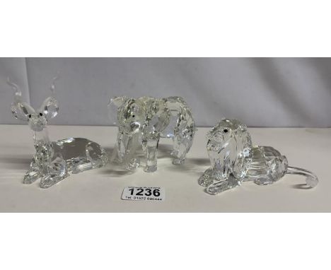 A set of 3 Swarovski Africa SCS models in boxes (Elephants ear has been glued back on) There is a glued repair to bare of tus