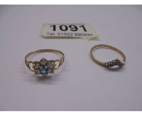 Two 9ct gold rings, 2 grams.Ring on left is size N, ring on right is size O