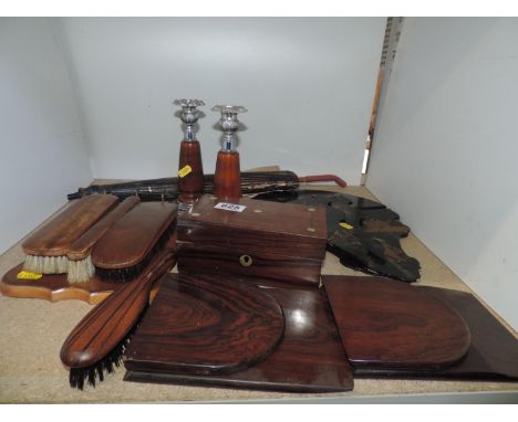 Folding Chinese Lacquered Table, Book Slides and Parasol etc 