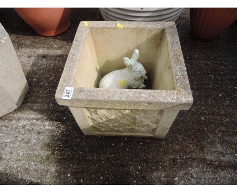 Square Concrete Garden Planter and Contents 