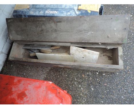 Wooden Tool Box and Contents - Plasterers Tools 