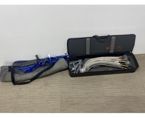 A Hoyt cased crossbow body with a cased set of mixed fittings.