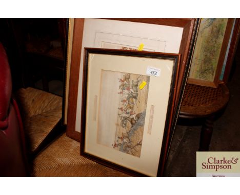 A coloured engraving "Accomplished Smashes"; a print depicting Ipswich 1821; and a hunting print "Slap At The Park Fence"