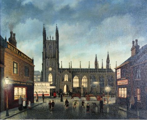 J. R. McGUIRE (20th CENTURY) OIL PAINTING ON ARTIST'S BOARD St George's Garrison Church, Hulme, Manchester, 1917 Signed, titl