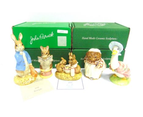 FIVE ROYAL DOULTON BESWICK BEATRIX POTTER FIGURES  comprising 'Peter Rabbit and the Red Pocket Handkerchief' and 'The Tailor 