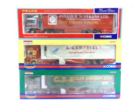 THREE CORGI CLASSICS DIECAST MODEL COMMERCIAL VEHICLES  comprising a No.CC13703, Scania R Series High Roof Curtainside 'C.S. 