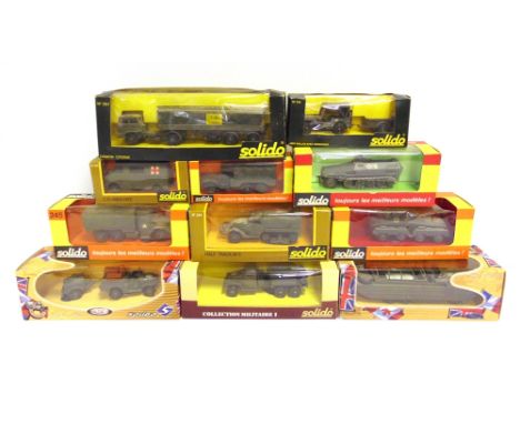 ELEVEN SOLIDO DIECAST MODEL MILITARY VEHICLES  most mint or near mint and boxed (four models loose in boxes; all unchecked fo
