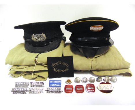 ASSORTED BUS &amp; COACH OPERATOR UNIFORM &amp; BADGES  comprising a Western National Inspector's peaked cap, complete with b