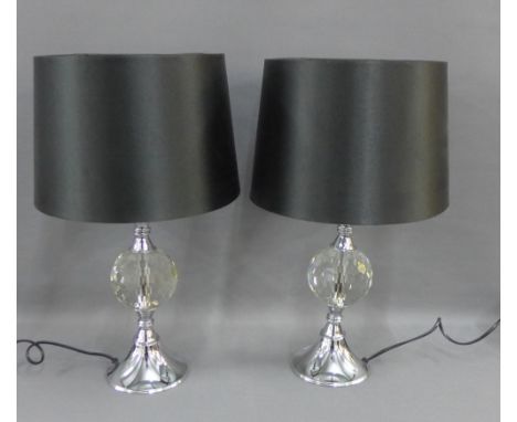 Pair of modern chromed metal and faux crystal table lamp bases and shades, (2) 