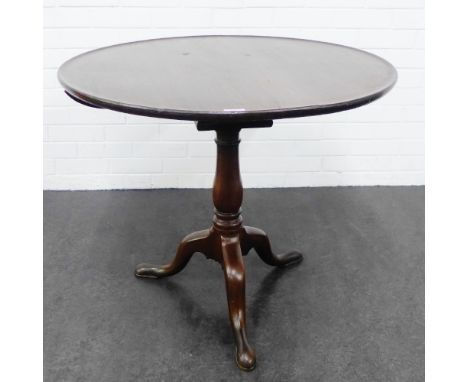 19th century mahogany tilt top table, with bird cage action and splayed tripod supports,  71 x 82cm 