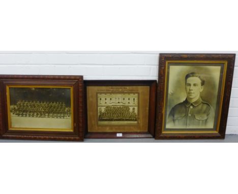 Group of three black and white framed Military photographs to include 'Combined Sergeant's Mess', 'First Lowland Brigade', 'F