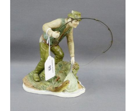 'First Catch', Coalport bisque figure of a Fisherman, 16cm high