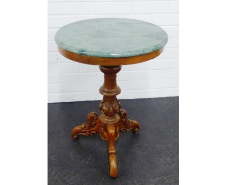 Green hardstone topped side table, on carved tripod supports  66 x 50cm 