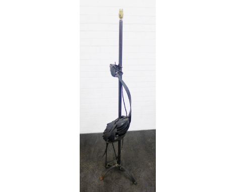 Standard lamp modelled as a black wrought iron bird, 158cm