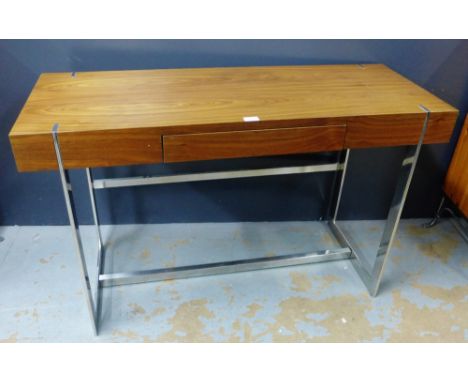 Contemporary hall table, the rectangular top above a central frieze drawer,  on chrome legs and support, 75 x 120cm 