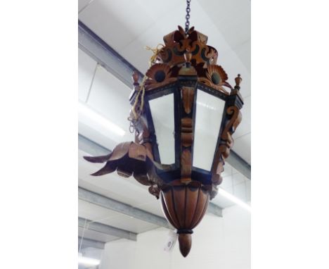 Large Gothic style tole hall lantern, circa 20th century, 98cm long 