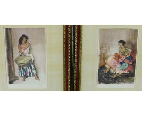 William Russell Flint, companion pair of limited edition coloured prints with blind stamps and both numbered 409/850, in glaz