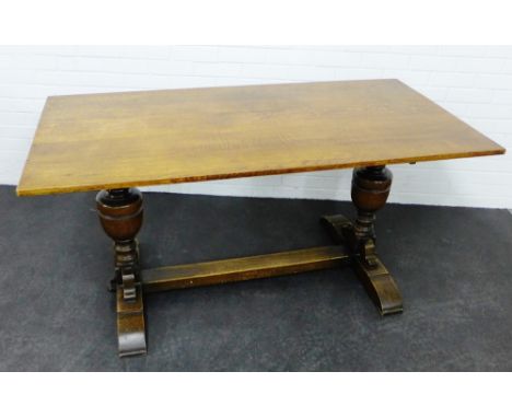 Early 20th century oak trencher style  table, 74 x 153cm