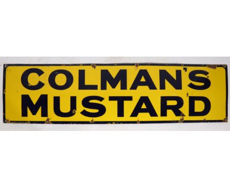 Colman's Mustard enamel sign, the yellow ground with the text "Colman's Mustard", 158cm x 41cm.
