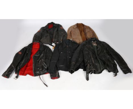 A collection of Danish leather motorcycle jackets. To include a Crimo Exclusive jacket, bearing a patch for the Danish motorc