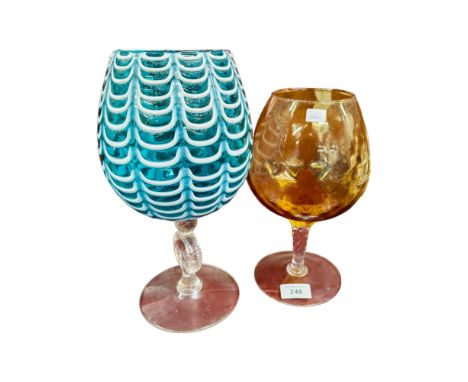2 X VINTAGE GLASS VASES ON STEMS 