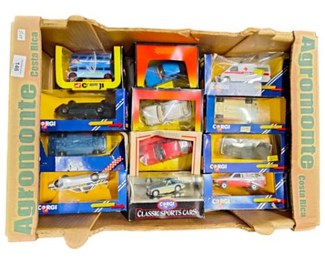 BOX LOT OF 12 BOXED CORGI MODEL CARS ETC 