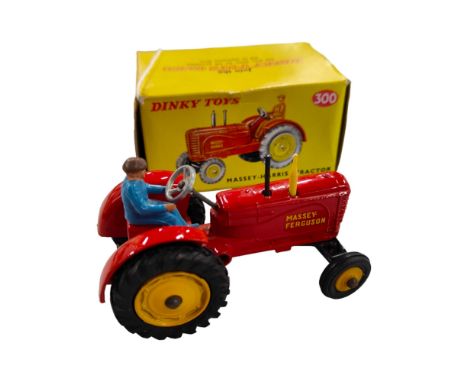 BOXED DINKY MODEL 300, MASSEY HARRIS TRACTOR, RED/ORANGE 