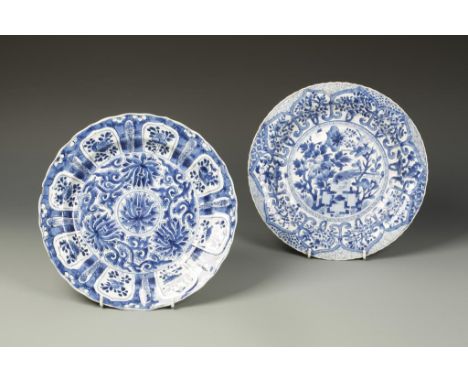 TWO CHINESE BLUE AND WHITE DISHES, Kangxi, 10.75" dia. (2)