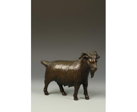 AN ORIENTAL BRONZE GOAT, with its head turned to the right, 19thC, 10.5" long