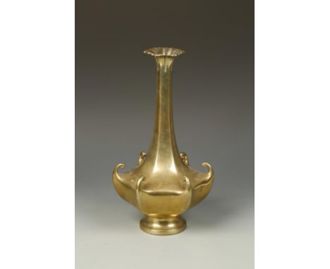 A JAPANESE BRONZE FOLIATE-FORM VASE, with a long neck, Meiji, 13.5" high