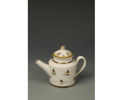 A PEARLWARE MINATURE TEAPOT, with flower decoration within brown bands, late 18th /early 19th century, 3.5" high