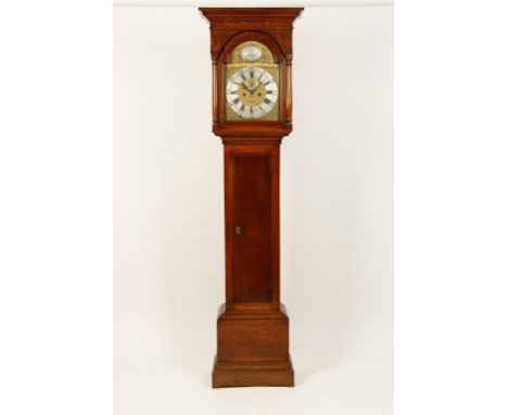 AN OAK EIGHT DAY LONGCASE CLOCK, the brass dial signed "John Mathew, Shaston" (Shaftesbury) with subsidiary date aperture and