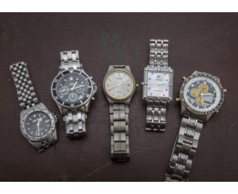 Five modern gentleman's wristwatches, including a Citizen Titanium WR 50, along with a TCM, an Accurist, a Klaus Kobec and an