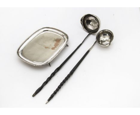 A 19th century continental silver toddy ladle, with coin inset to well, on twist whale bone handle, together with another dam