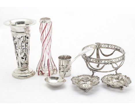 A late 19th century continental neo-classical style silver support, one swag lacking and one damaged, together with a silver 