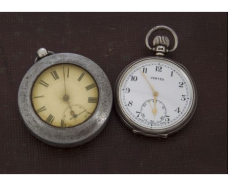 Two vintage silver open faced pocket watches, one being a Vertex, the other a Victorian example in watch case (3) 