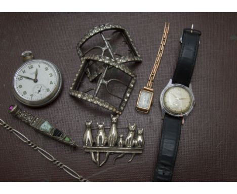 A collection of jewellery and watches and other items, including a 9ct gold Art Deco period lady's wristwatch, AF, a Solo mid