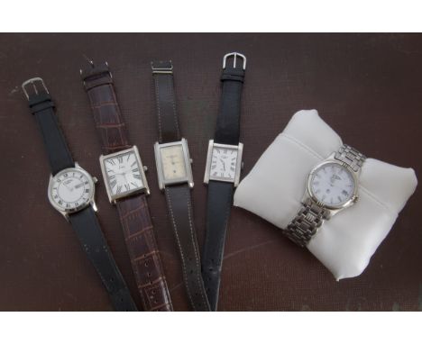 Five modern gentleman's wristwatches, including a Rotary in box with papers, two further Rotary examples, a Kenneth Cole and 