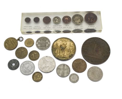 A small collection of world coins, together with a WWII Victory medal, a bronze Rome medallian, an 1830 French medallion and 