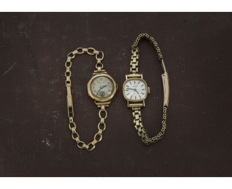 A 1970s 9ct gold cased Tissot lady's wristwatch, on rolled gold bracelet, together with an Art Deco period 9ct gold Optima la